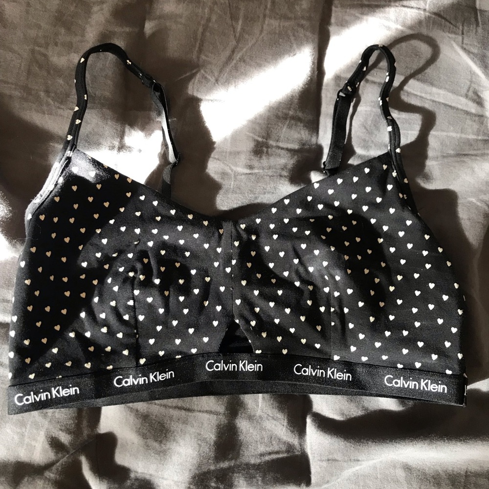 Black CK bralette with white hearts